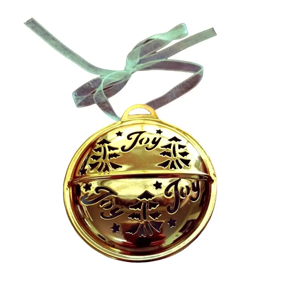 👶🏼🪇🎄Gold Tone Joy Jingle Bell Baby Christmas Ornament Tree Cutout Hang Decor